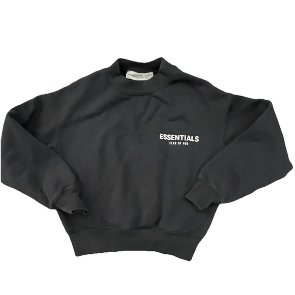Fear of God Essentials Kids Youth 6/7 Sweatshirt Black Logo Crewneck Pullover - Picture 1 of 7